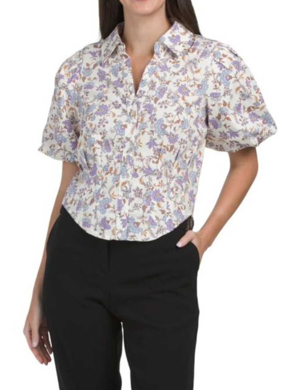 BAGATELLE COLLECTION Button Down Corset Shirt With Puff Sleeves